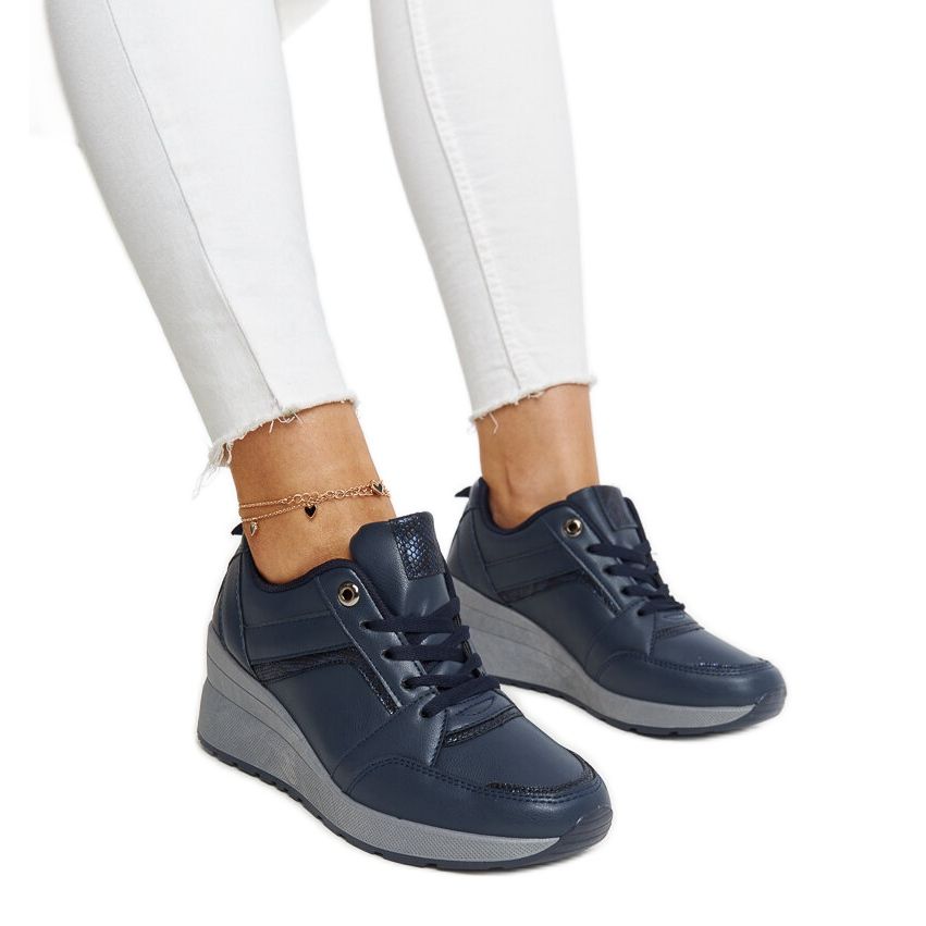 Navy blue Cristel wedge sneakers Fashionable shoes
