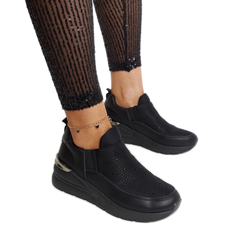 Ashleey black wedge sneakers with rhinestones Ashleey black wedge sneakers with rhinestones