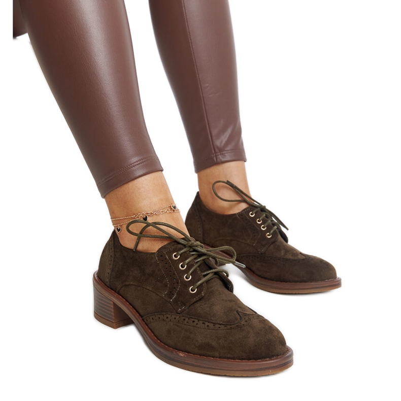 Green suede high-heeled shoes from Tigard