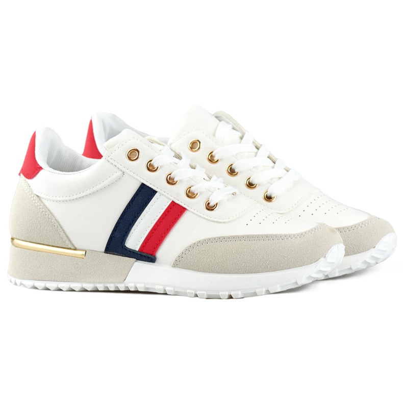 Women's casual sports shoes, white, elegant lace-up shoes