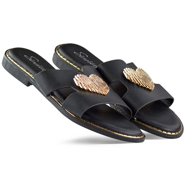 Black women's slippers with a decorative heart