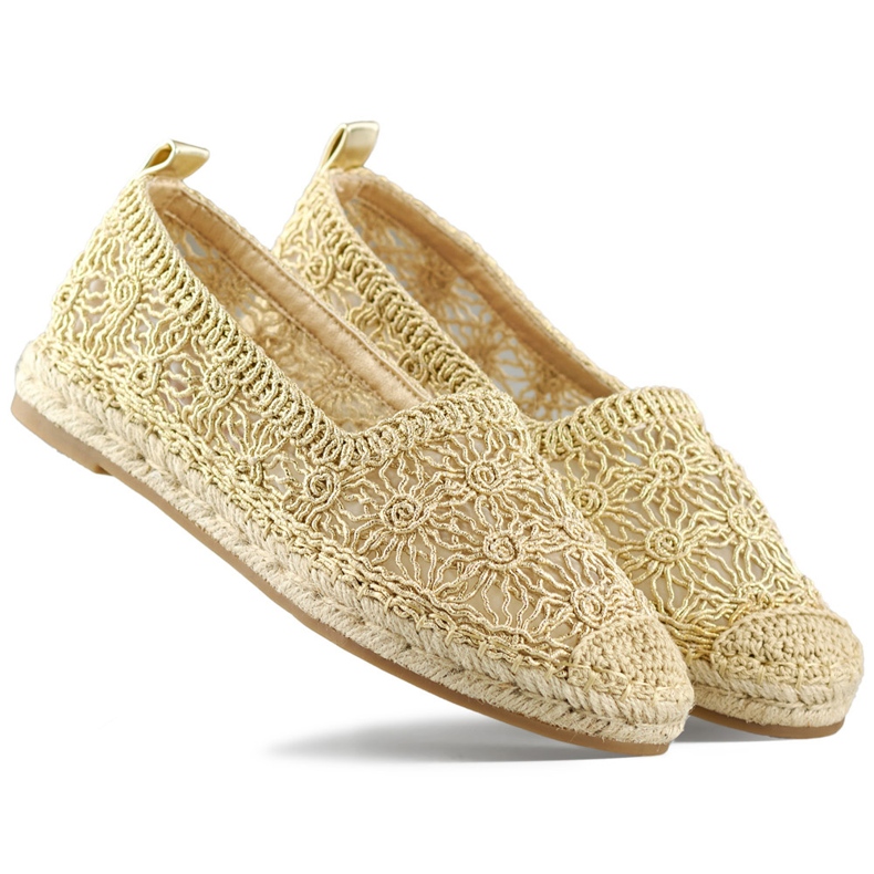Women's gold lace espadrilles golden