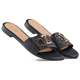 Black elegant women's flip-flops with decoration