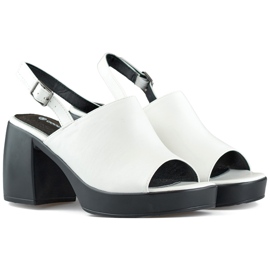 White women's sandals with a black heel