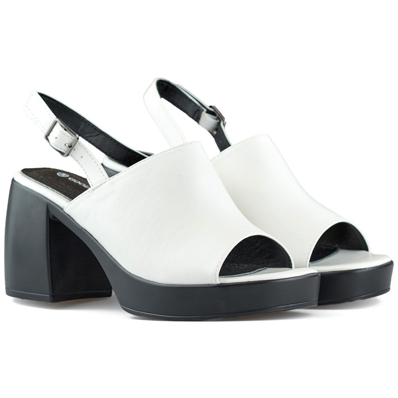 White women's sandals with a black heel
