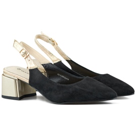 Elegant suede pumps with an open heel and a low heel black Elegant suede pumps with an open heel and a low heel black