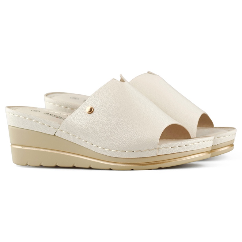 Beige comfortable women's wedge sandals
