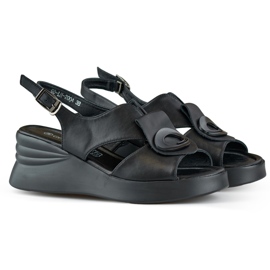 Black comfortable women's natural leather wedge sandals Black comfortable women's natural leather wedge sandals