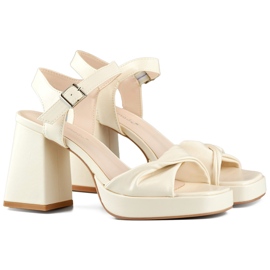 Beige sandals with a high, wide heel Beige sandals with a high, wide heel