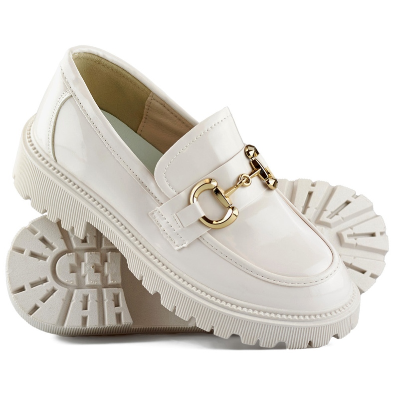 Patent beige women's loafers
