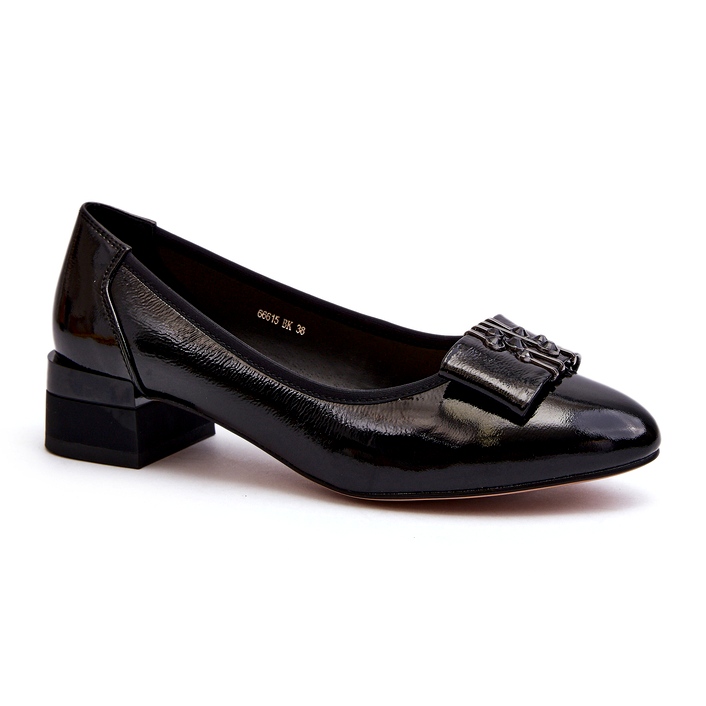 Vinceza Patent leather pumps with a bow on a block, black