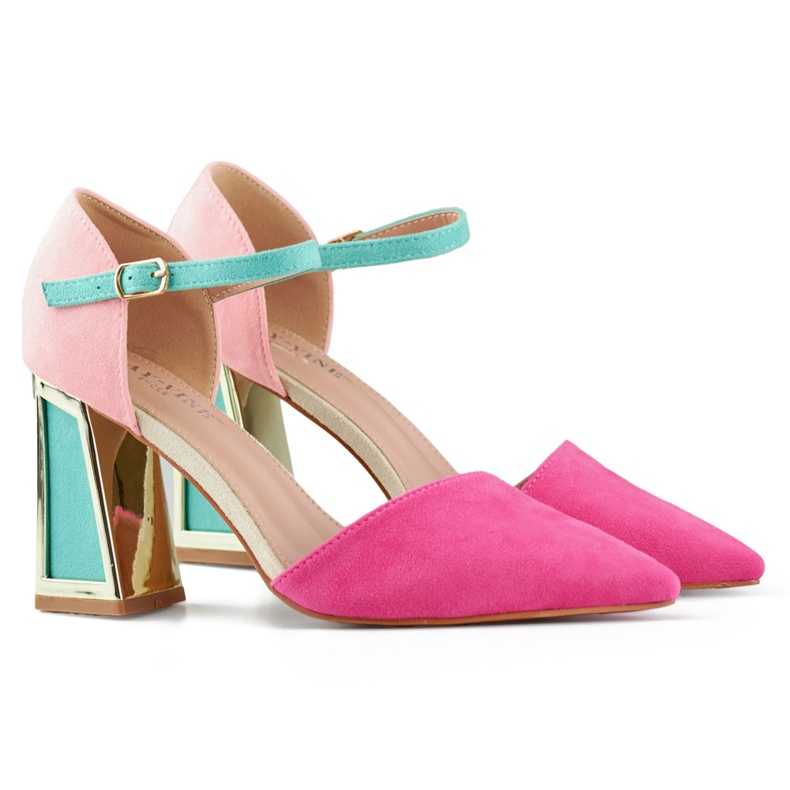 Elegant spring pink open pumps on an elegant high heel