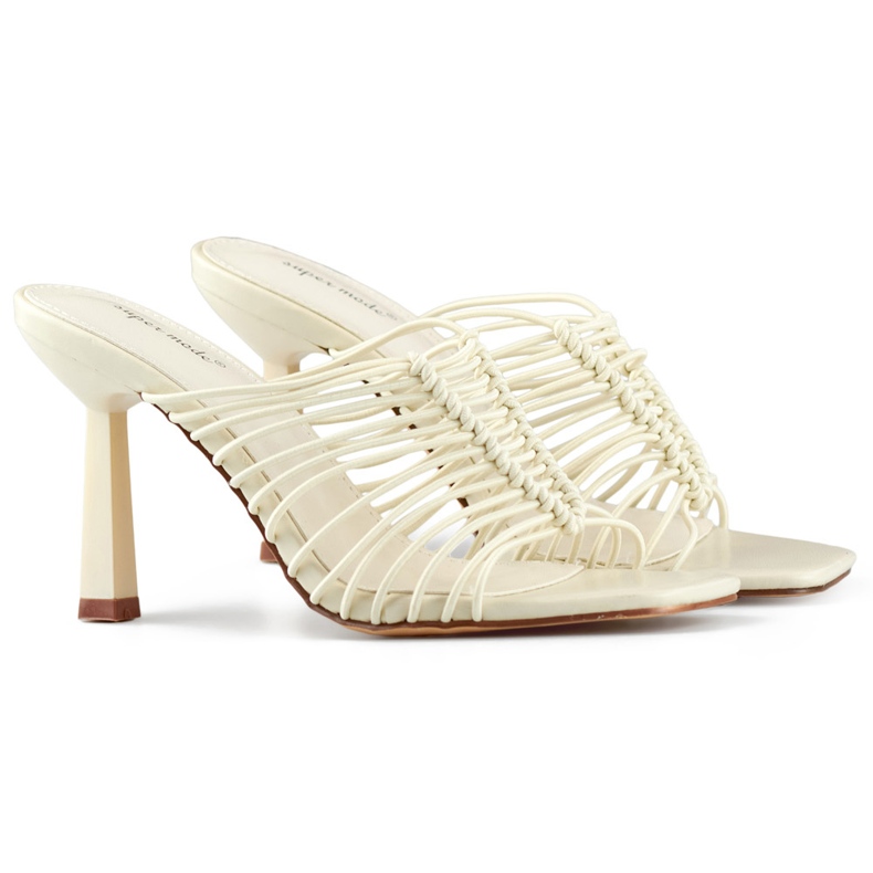 Slippers with a high heel, elegant, flexible women's slippers with a high heel, beige