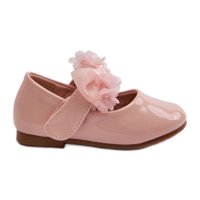 Children's patent leather ballerina shoes with Velcro and a bow, pink Olessa