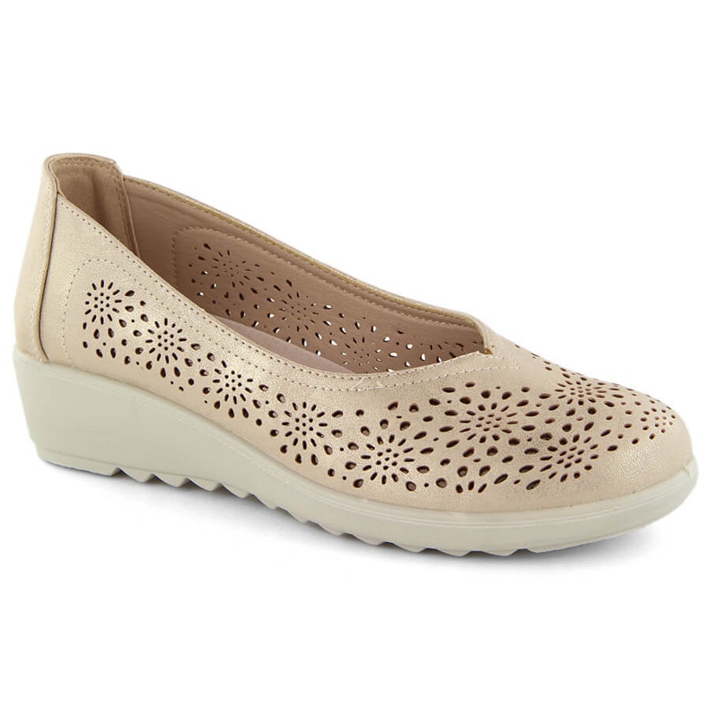Women's openwork gold wedge slip-on shoes Potocki 90300 golden