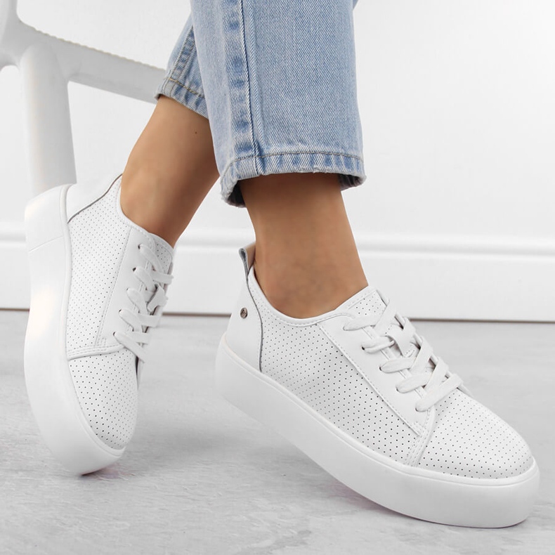 Leather women's sports creepers shoes, white Filippo DP6116