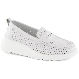 Women's comfortable openwork leather shoes, white S.Barski LR509