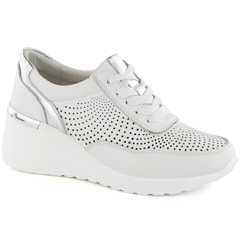 Comfortable women's leather sports wedge shoes, white, S.Barski LR725 Comfortable women's leather sports wedge shoes, white, S.Barski LR725