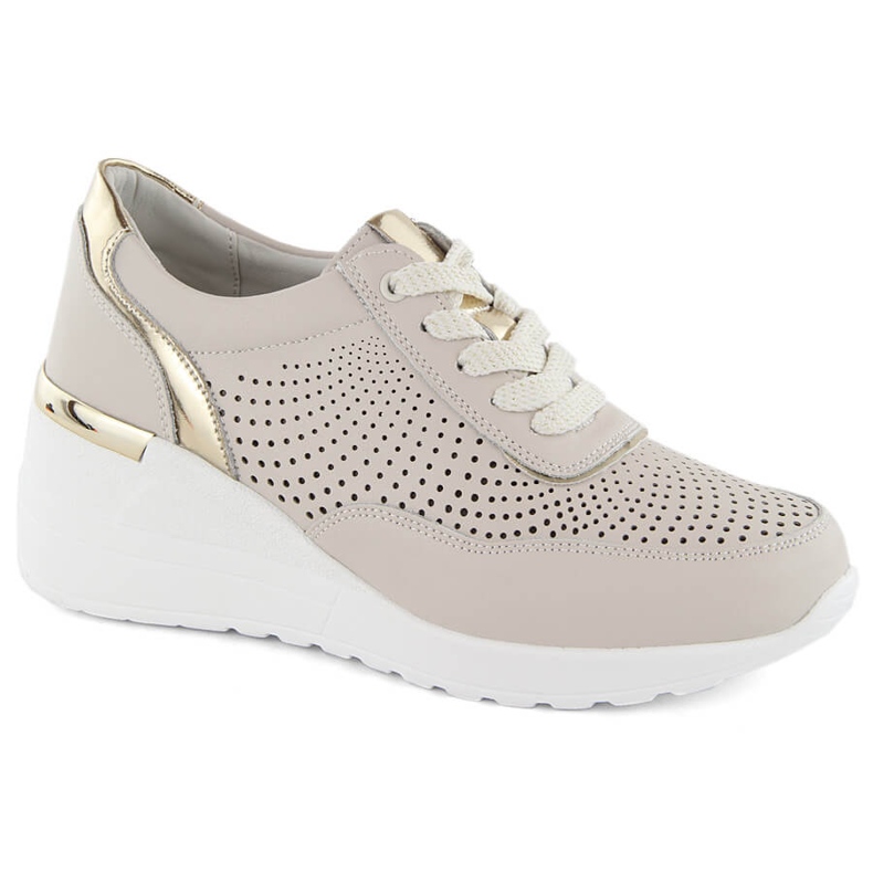 Leather women's sports wedge shoes, comfortable, beige S.Barski LR725