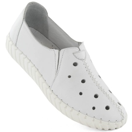 Women's leather openwork slip-on shoes, white Artiker 54C0560