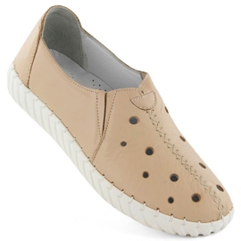 Women's leather openwork slip-on shoes, beige Artiker 54C0561