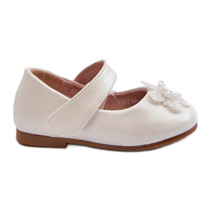 Children's ballet flats with Velcro fastening and white Serinde decoration