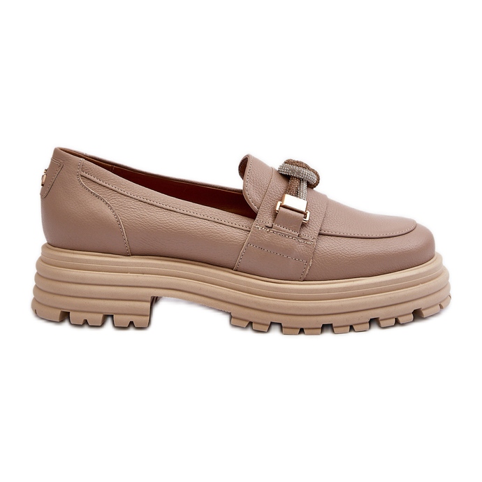 Women's Leather Moccasins With Decoration Laura Messi 2780 Dark Beige
