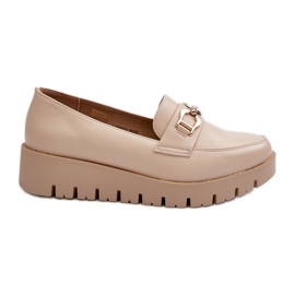 Women's Platform Moccasins With Decoration, Light Beige Kaldina Women's Platform Moccasins With Decoration, Light Beige Kaldina