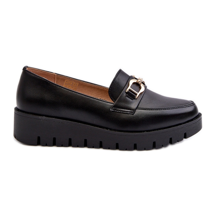 Women's Moccasins On A Platform With Decoration, Black Kaldina