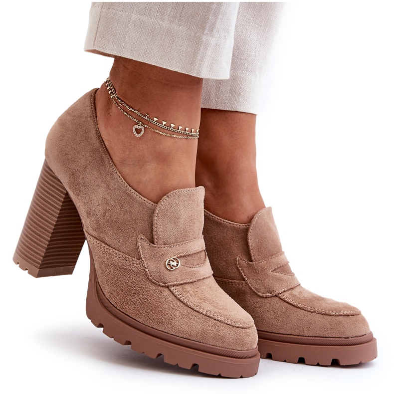 Evento Women's Eco Suede Shoes on a High Heel Beige Larmaves Evento Women's Eco Suede Shoes on a High Heel Beige Larmaves