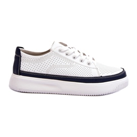 Sergio Leone Women's Leather Sports Shoes, Sneakers, White and Navy Blue Sergio Leone Women's Leather Sports Shoes, Sneakers, White and Navy Blue