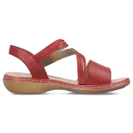 Comfortable women's leather sandals with velcro, red, Rieker 65964-35