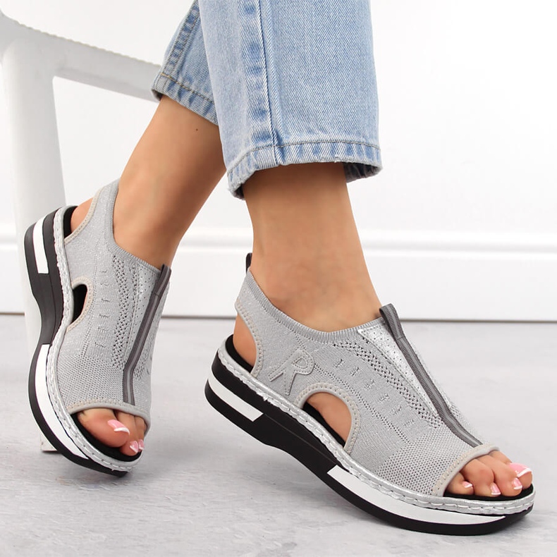 Comfortable women's slip-on sandals Rieker V59B5-90 grey