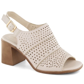 Women's full openwork heel sandals, beige Sergio Leone SK565