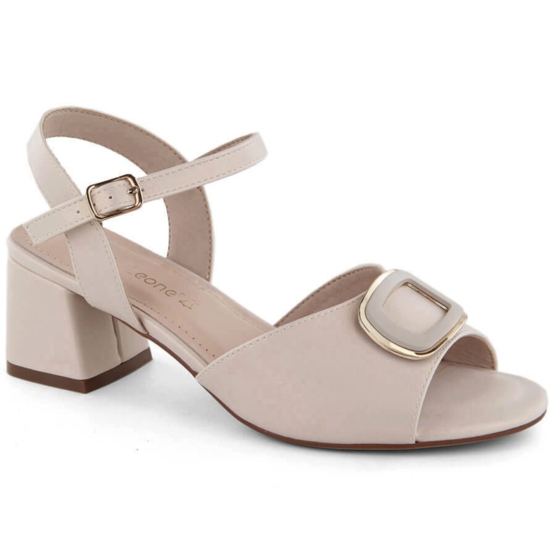 Women's elegant high-heeled sandals, beige pearl, Sergio Leone SK891