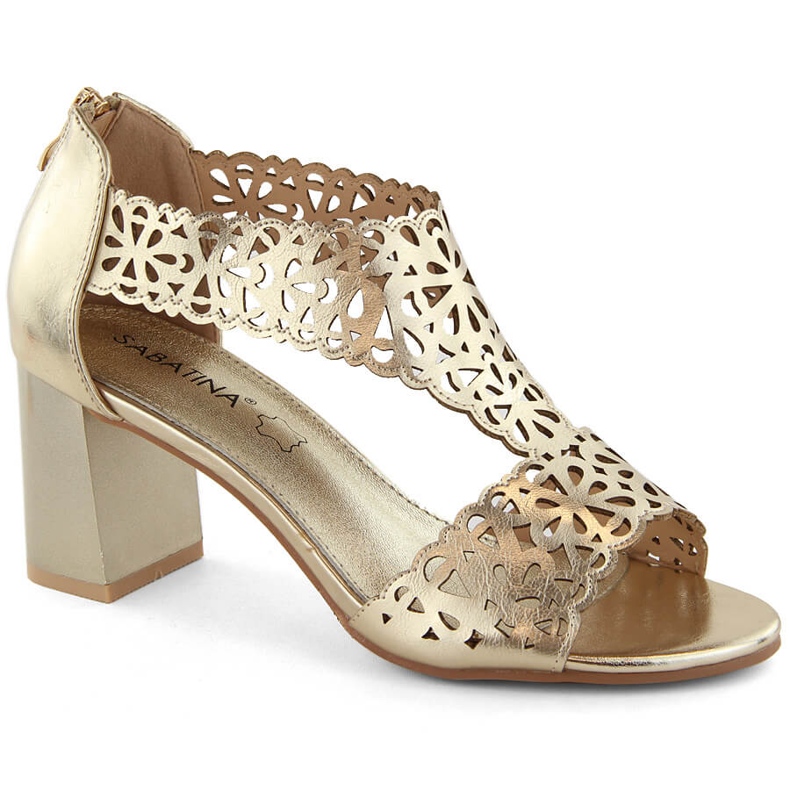 Women's metallic openwork gold heel sandals Sabatina 730-6 golden