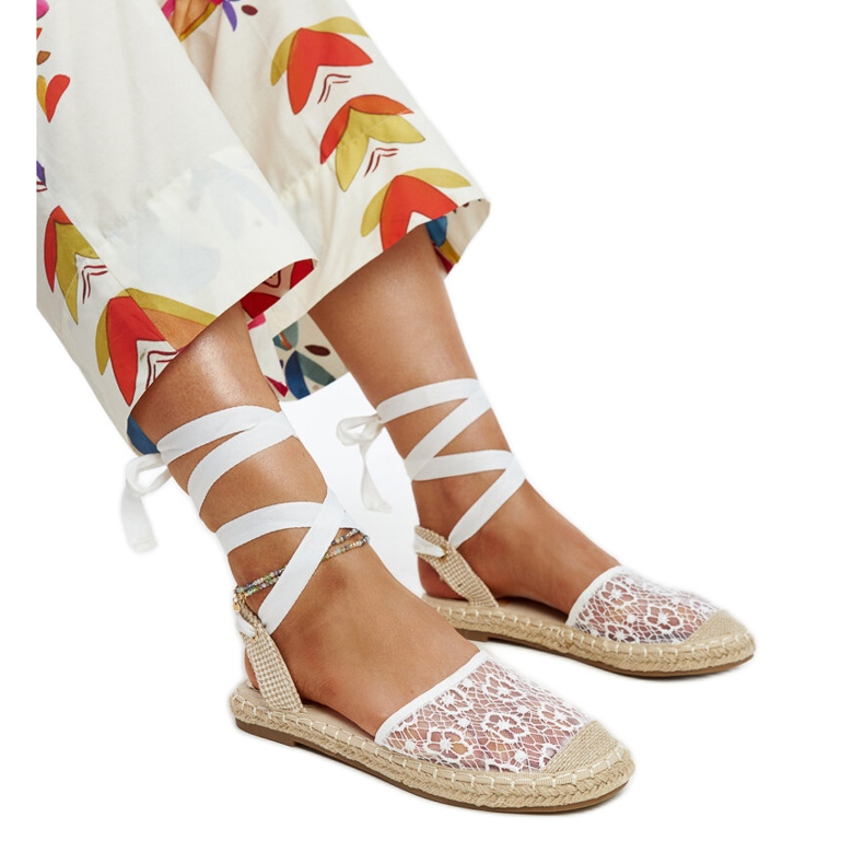 Teha white lace espadrilles with open heel