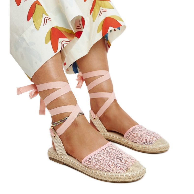 Teha pink lace espadrilles with open heel