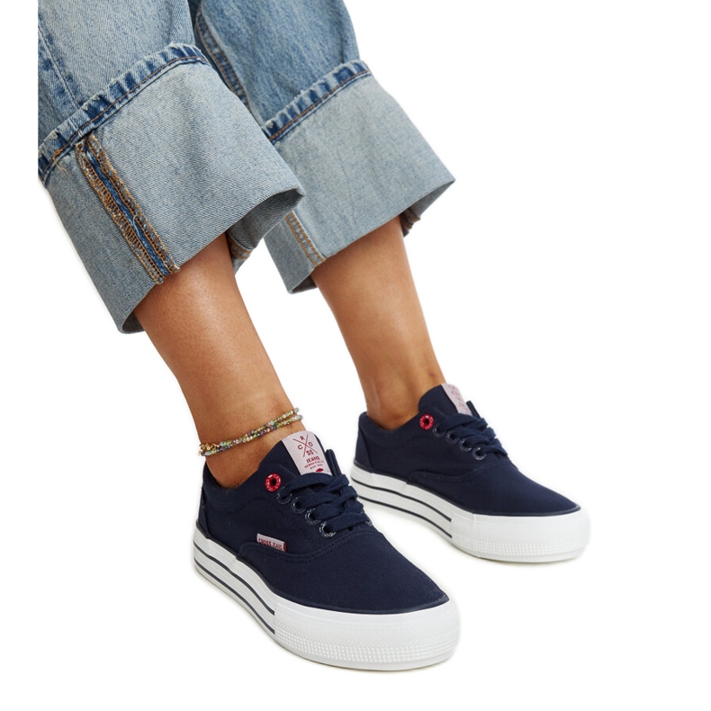 Navy blue women's sneakers with a thick sole, Cross Jeans