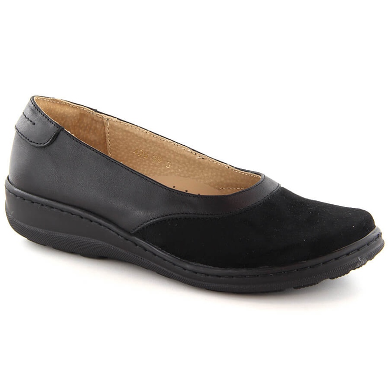 Comfortable women's leather slip-on shoes, black Helios 426.0001.011