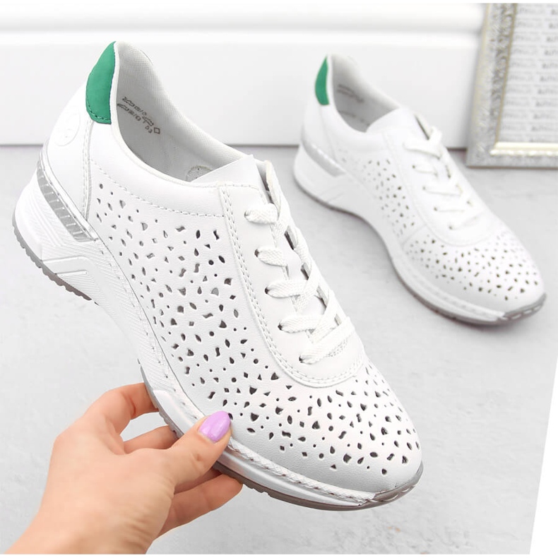 Leather comfortable women's openwork sports shoes, white Rieker N43A1-80