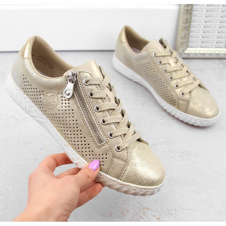 Leather comfortable women's sports shoes, shiny, beige Rieker N0901-62 Leather comfortable women's sports shoes, shiny, beige Rieker N0901-62