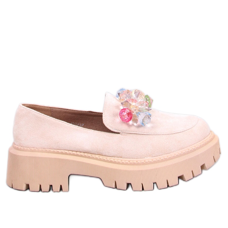 Stefani Beige platform loafers with stones