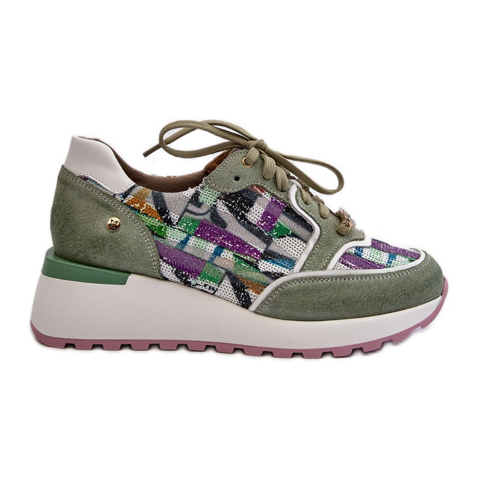 Women's Leather Sneakers on the Platform Maciejka 06390-09 Celadon green