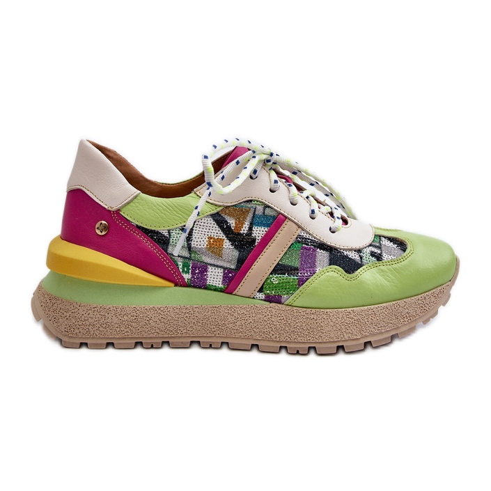 Women's Leather Sneakers on the Platform Maciejka 06322-09 Green-Pink Women's Leather Sneakers on the Platform Maciejka 06322-09 Green-Pink