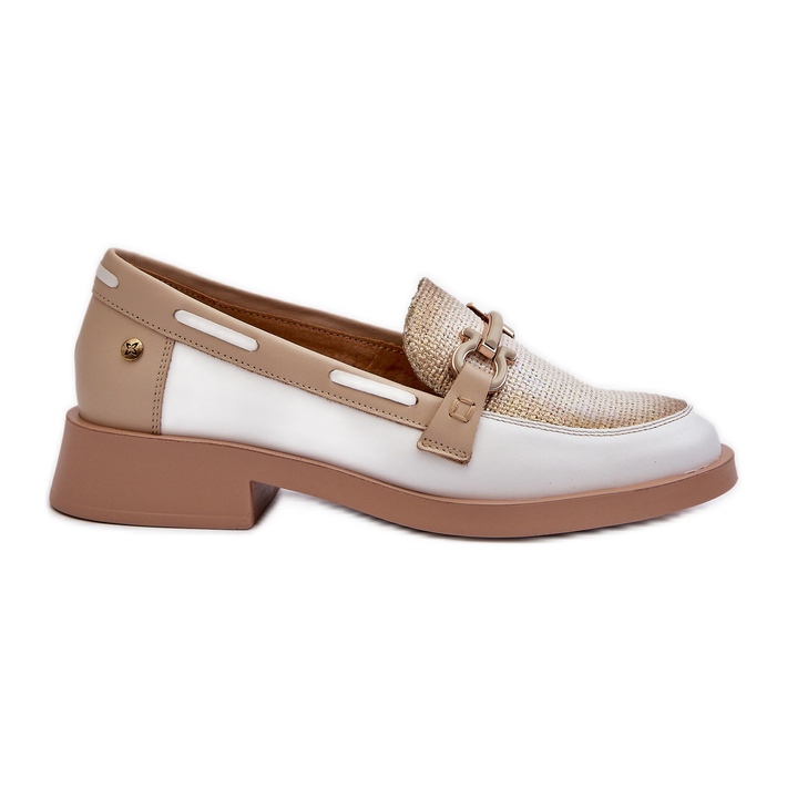 Leather Moccasins Women's Shoes Maciejka 06493-11 White and Beige