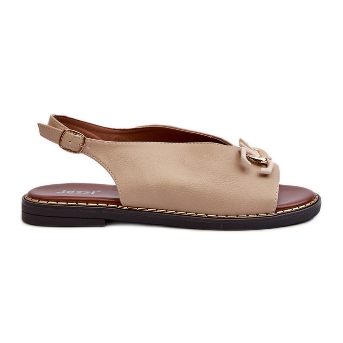 Women's Flat Heel Sandals With Decoration, Beige Loraeleh