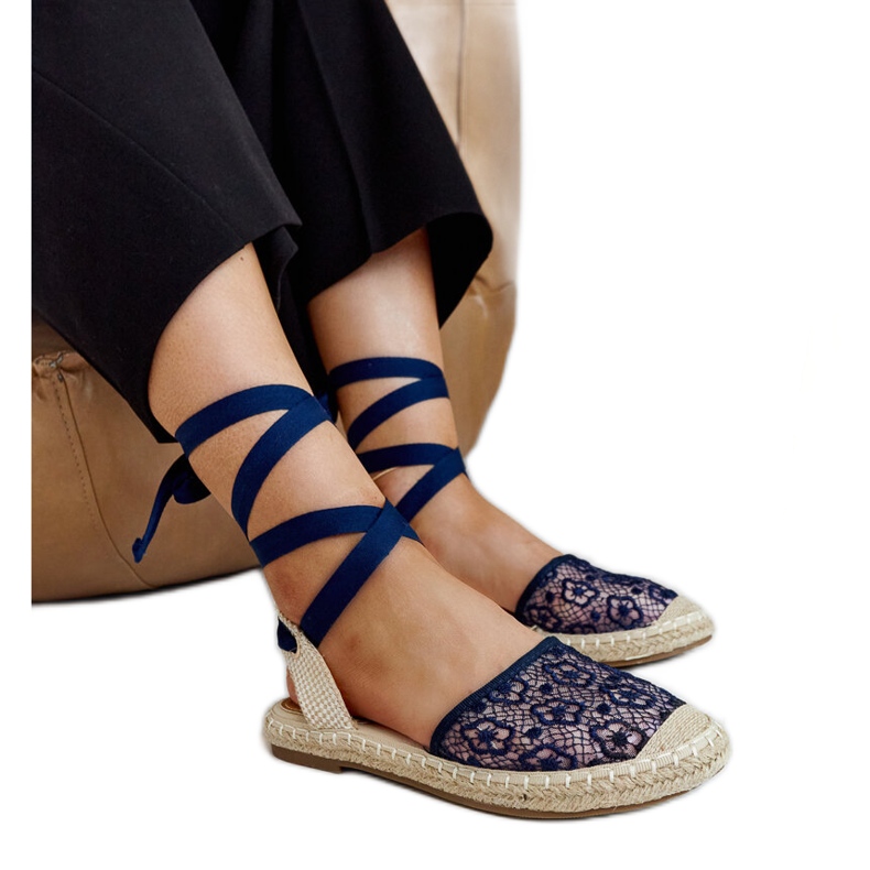 Navy blue lace espadrilles with open heel by Teha Navy blue lace espadrilles with open heel by Teha