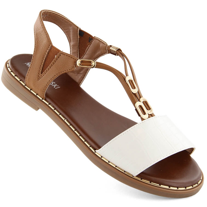 M. DASZYŃSKI Women's white and brown slip-on sandals M.Daszyński MR2266-7