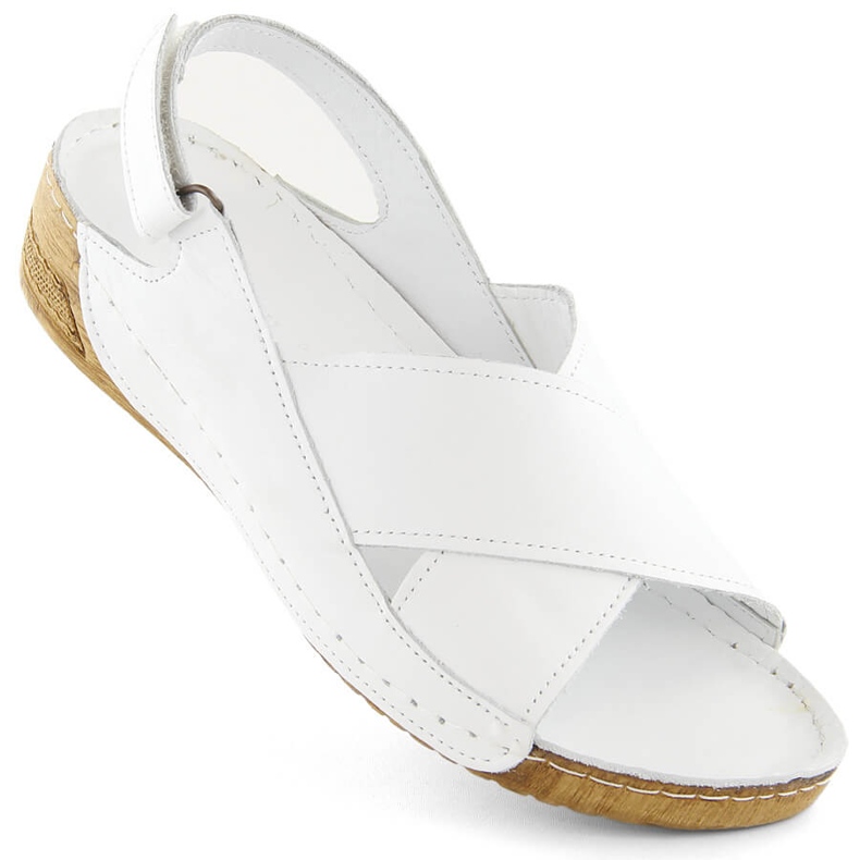 Women's leather velcro sandals, white, T.Sokolski L311